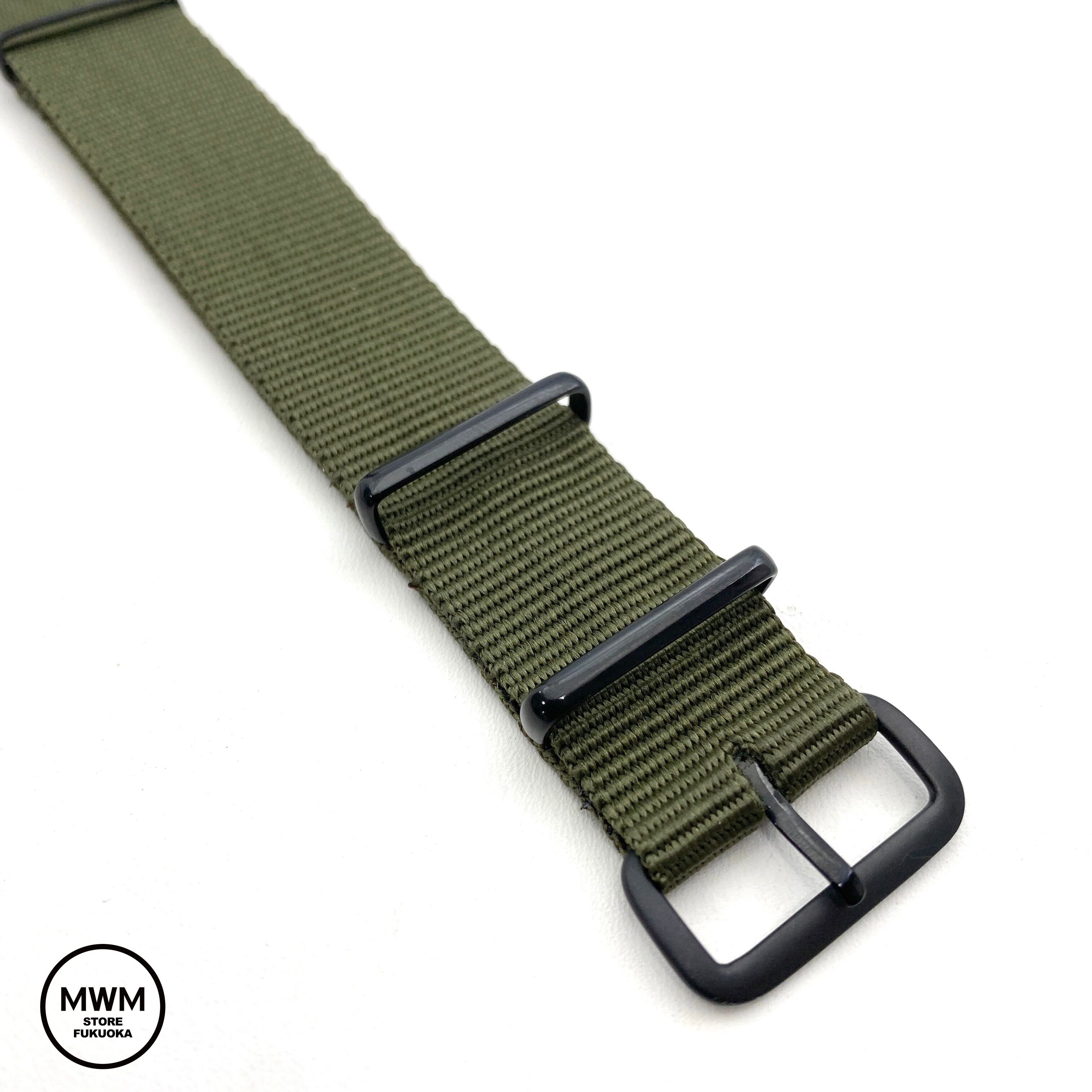 NATOタイプ ナイロンストラップ ブラック金具 オリーブ 20mm 腕時計