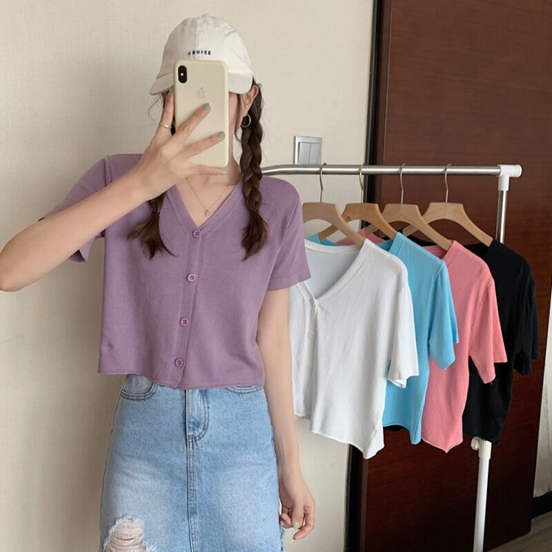 ニットセーター 薄手サマーボタンカーディガンショートVネックトップス 夏物 1号婦人59632524007