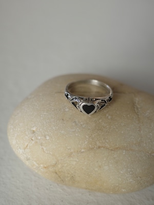 〈vintage silver925〉onyx heart design ring