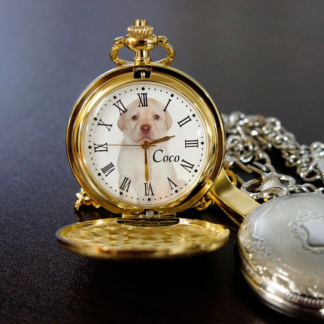 懐中時計 ウチの子写真 ペット自慢 オーダーメイド 時計 誕生日 メモリアル チクタク屋 ココ 写真時計 名入れ オーダーメイド時計の通販