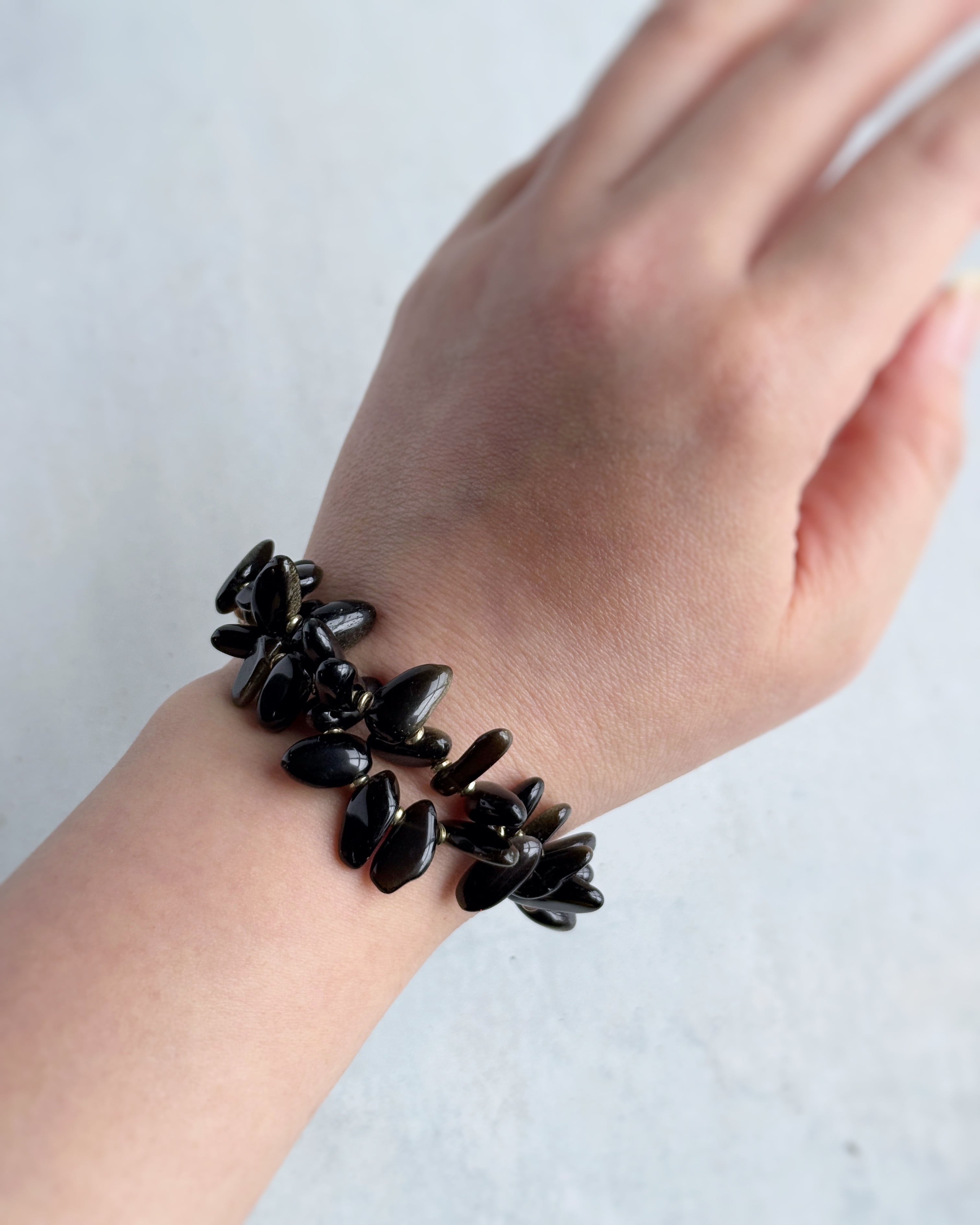 Chain & stone bracelet(ゴールデンオブシディアン)