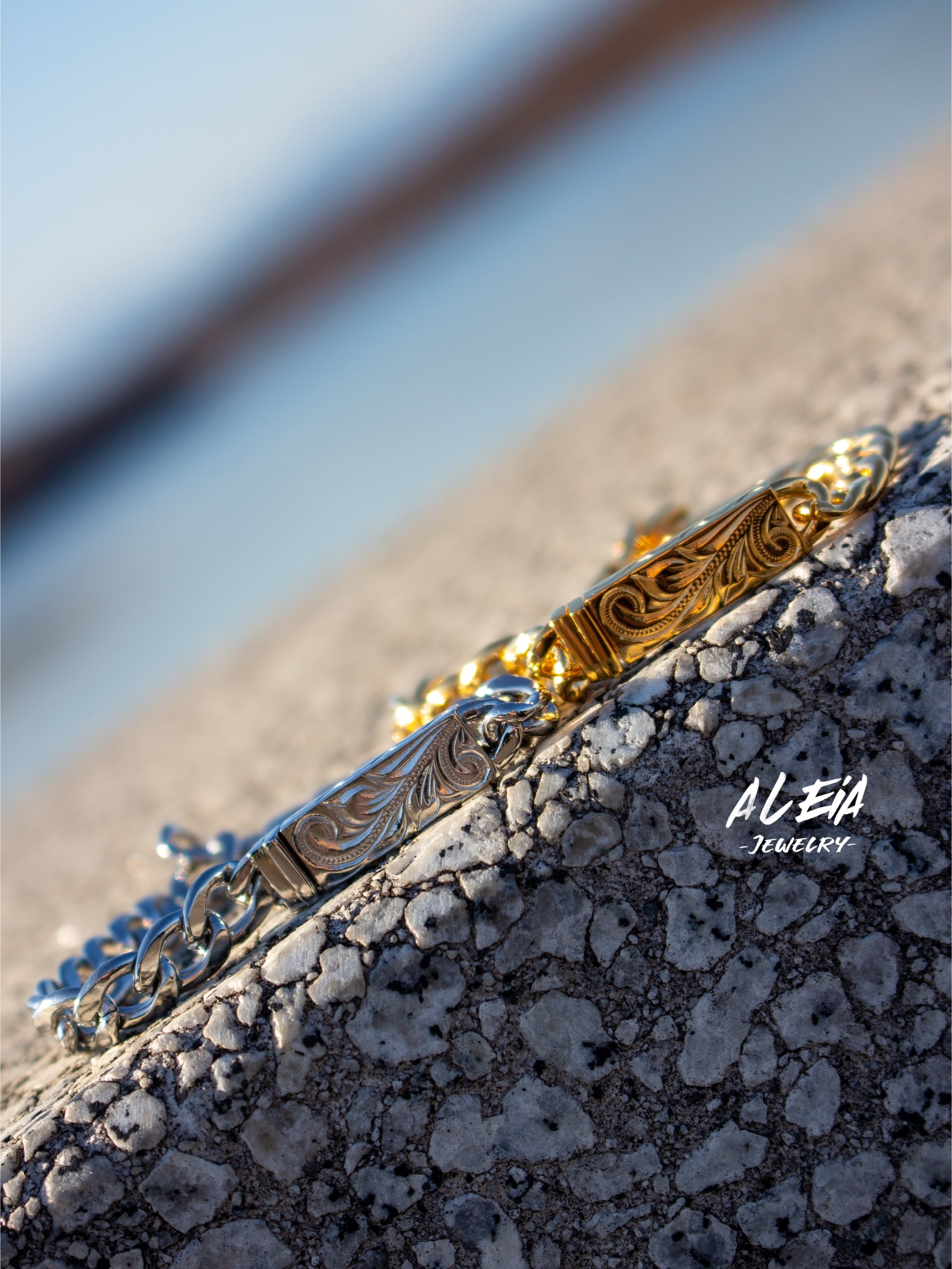 ハワイアンジュエリー　14k Men's】Kihei Hawaiian chain bracelet [316L] ハワイアンジュエリー