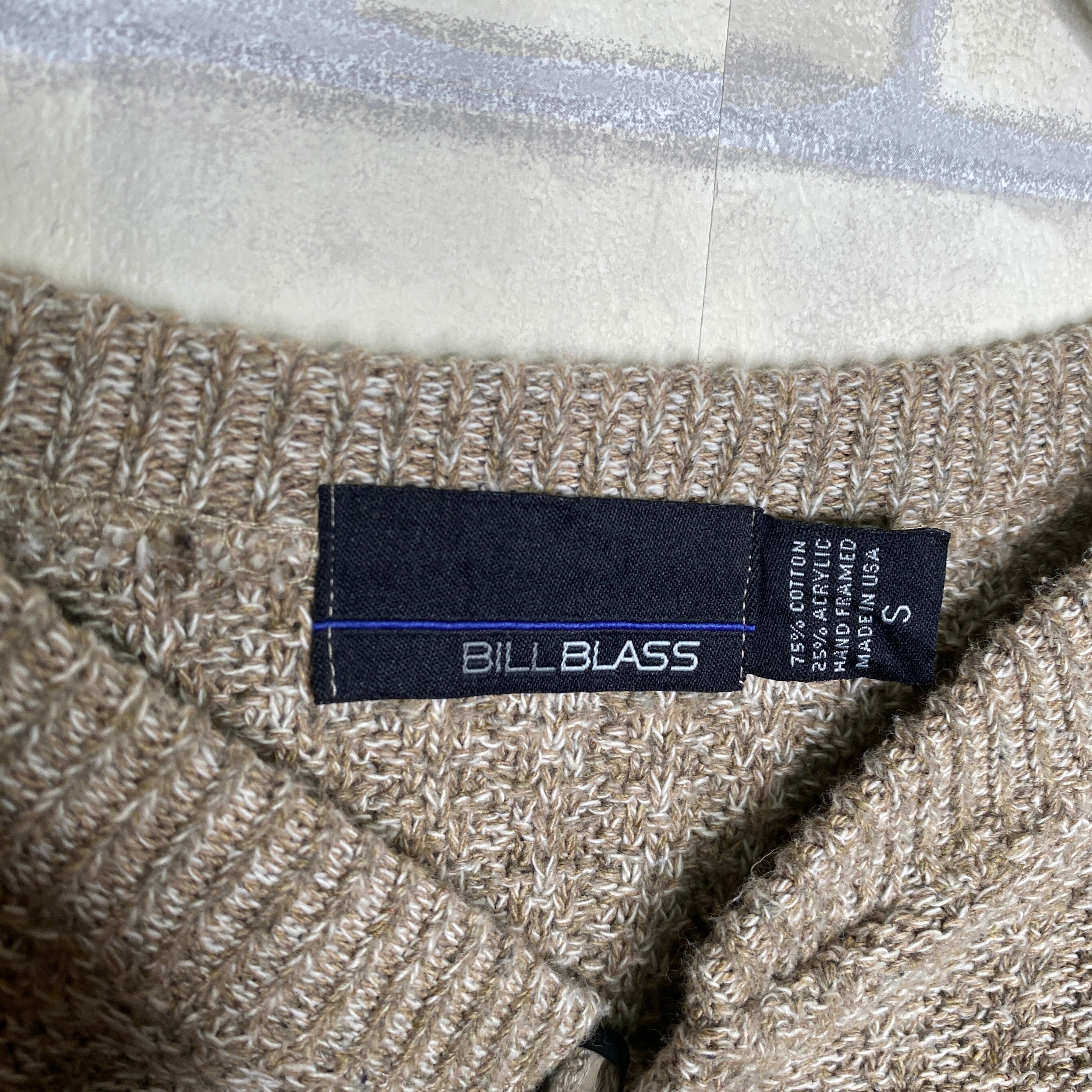 BILL BLASS ニット S(L相当) ブラウン ヘンリーネック MADE IN USA 