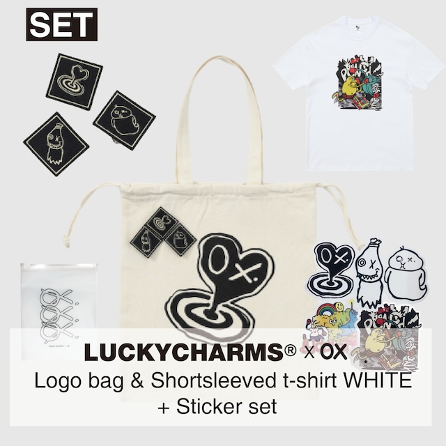 [LKCS] (SET) LUCKYCHARMS x OX. Logo bag + Punch drunk T shirts white 正規品 韓国ブランド 韓国ファッション 韓国代行 lucky charms パーカー ソ・イングク