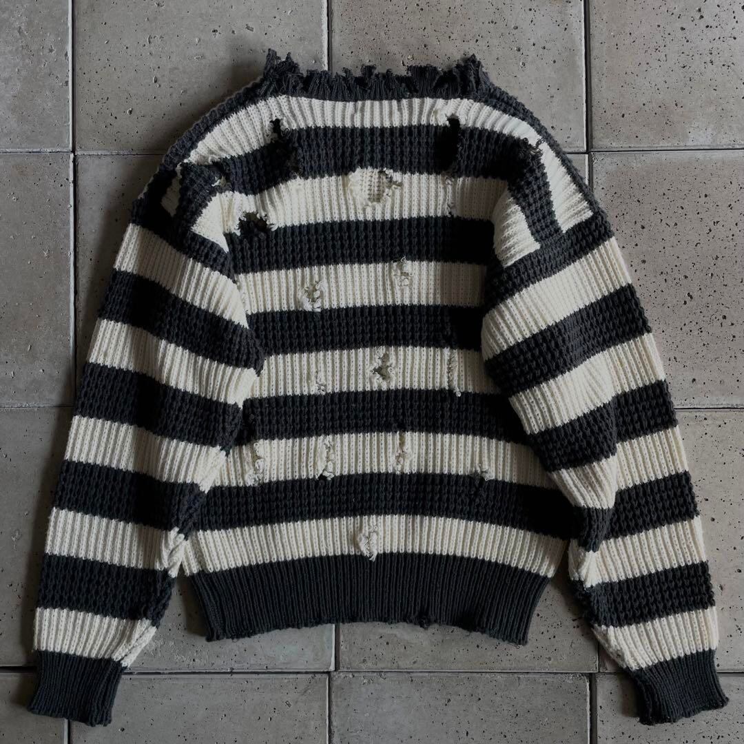 used Grunge Boro Border sweater】size- M グランジ ボロ ダメージ