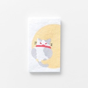 手摺り型染めぽち袋　半月ネコ