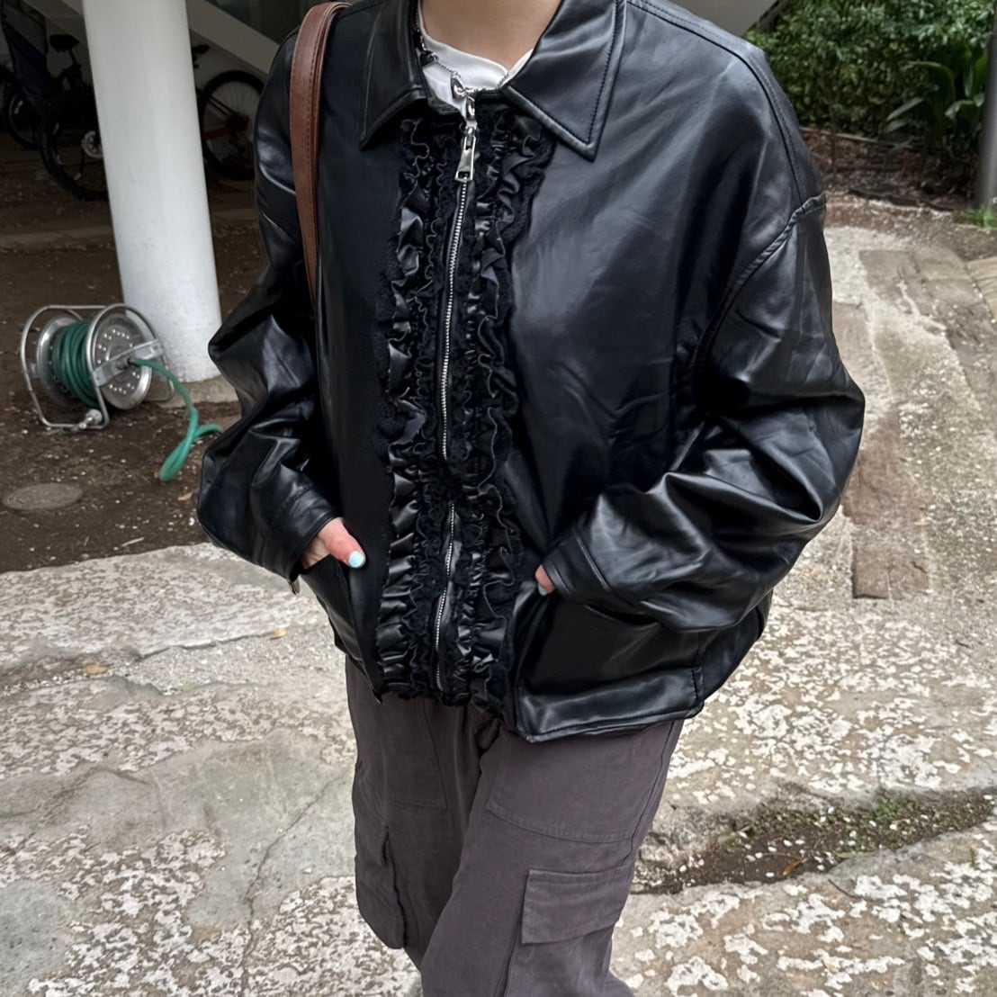 速達】ギャザージップレザージャケット_LN03343 | lanan(ラナン)