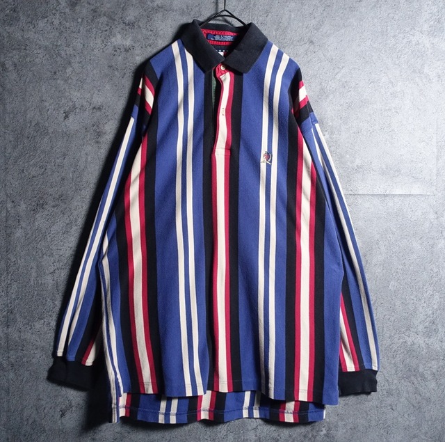 90s “TOMMY HILFIGER” Multicolor Logo Stripe Polo Shirt