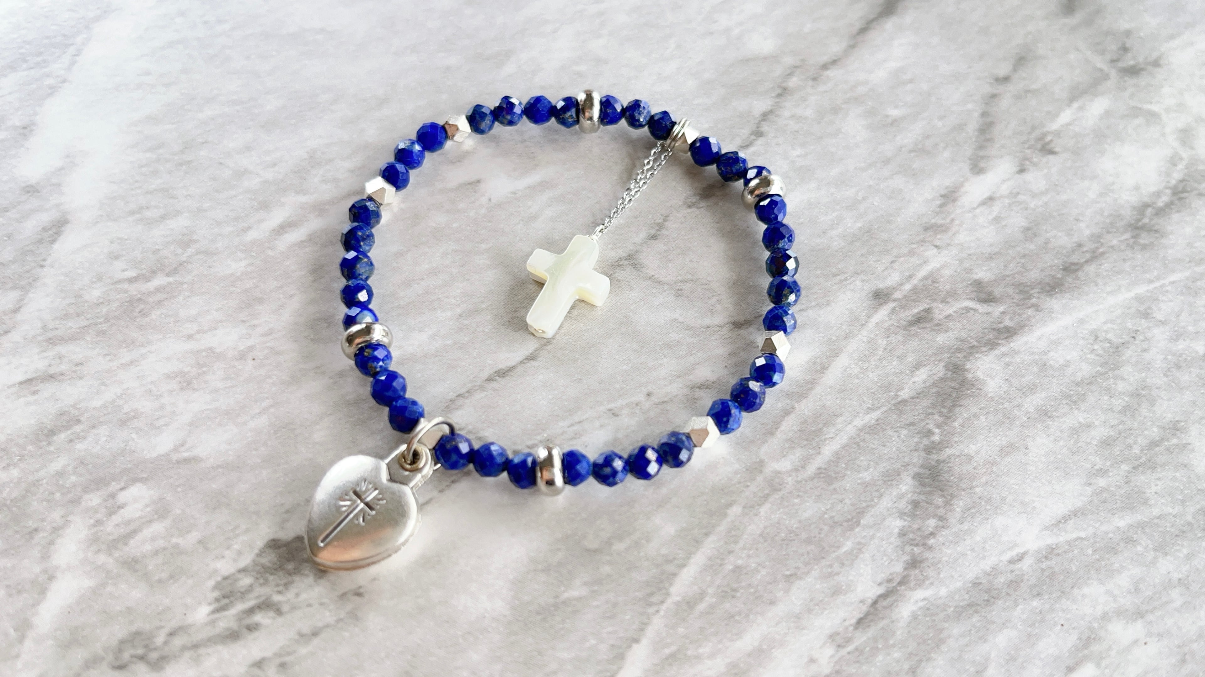ラピスラズリ2way✧二連ブレスレット・バッグチャーム✧ハートスライド