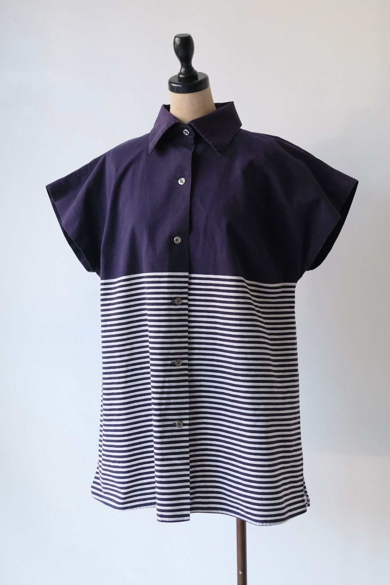 1970's Marimekko bi-pattern french sleeve blouse