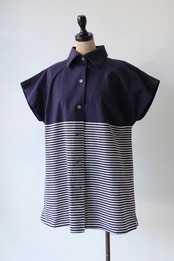 1970's Marimekko bi-pattern french sleeve blouse