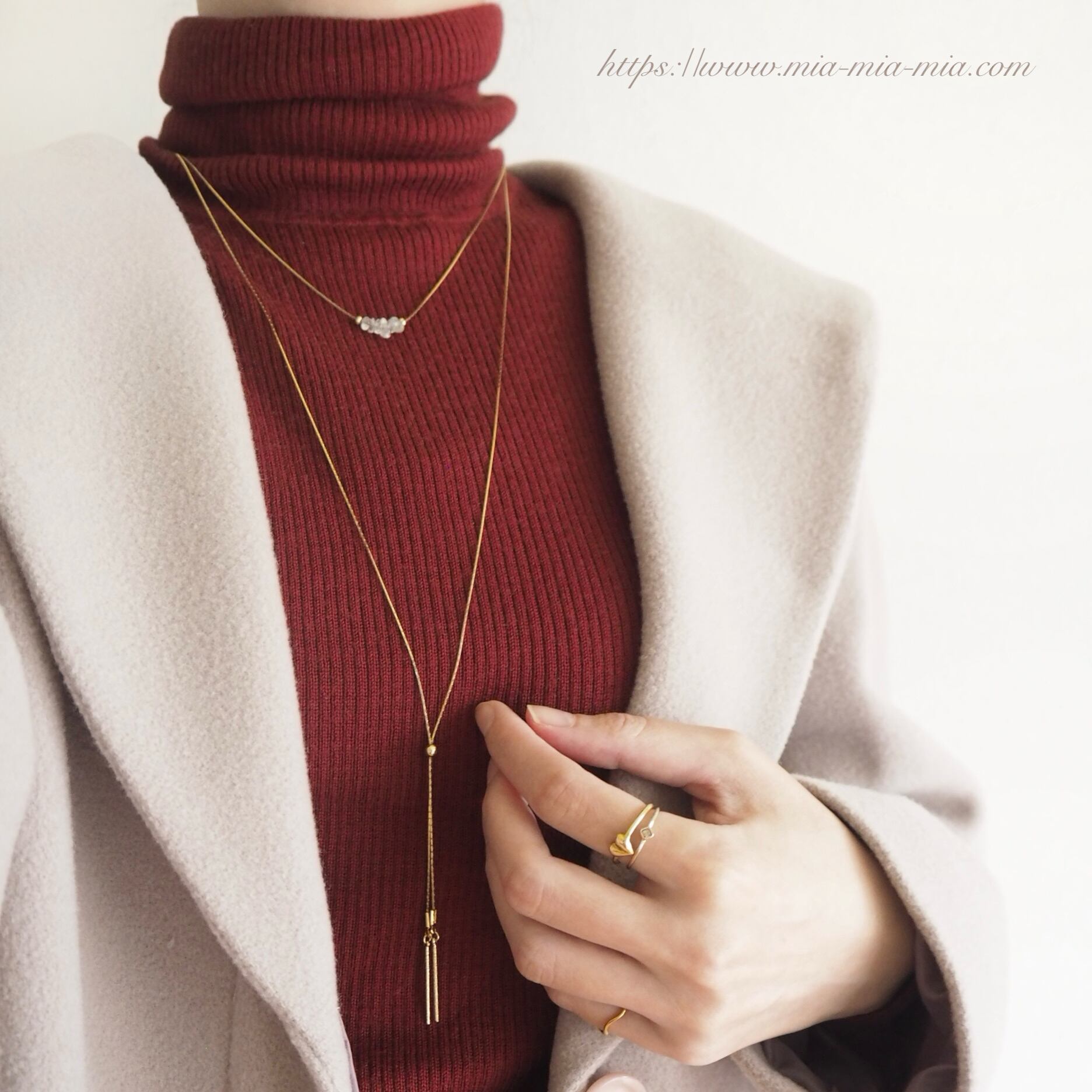 レイヤードネックレスセット (ラリエットロング & ショート2本セット