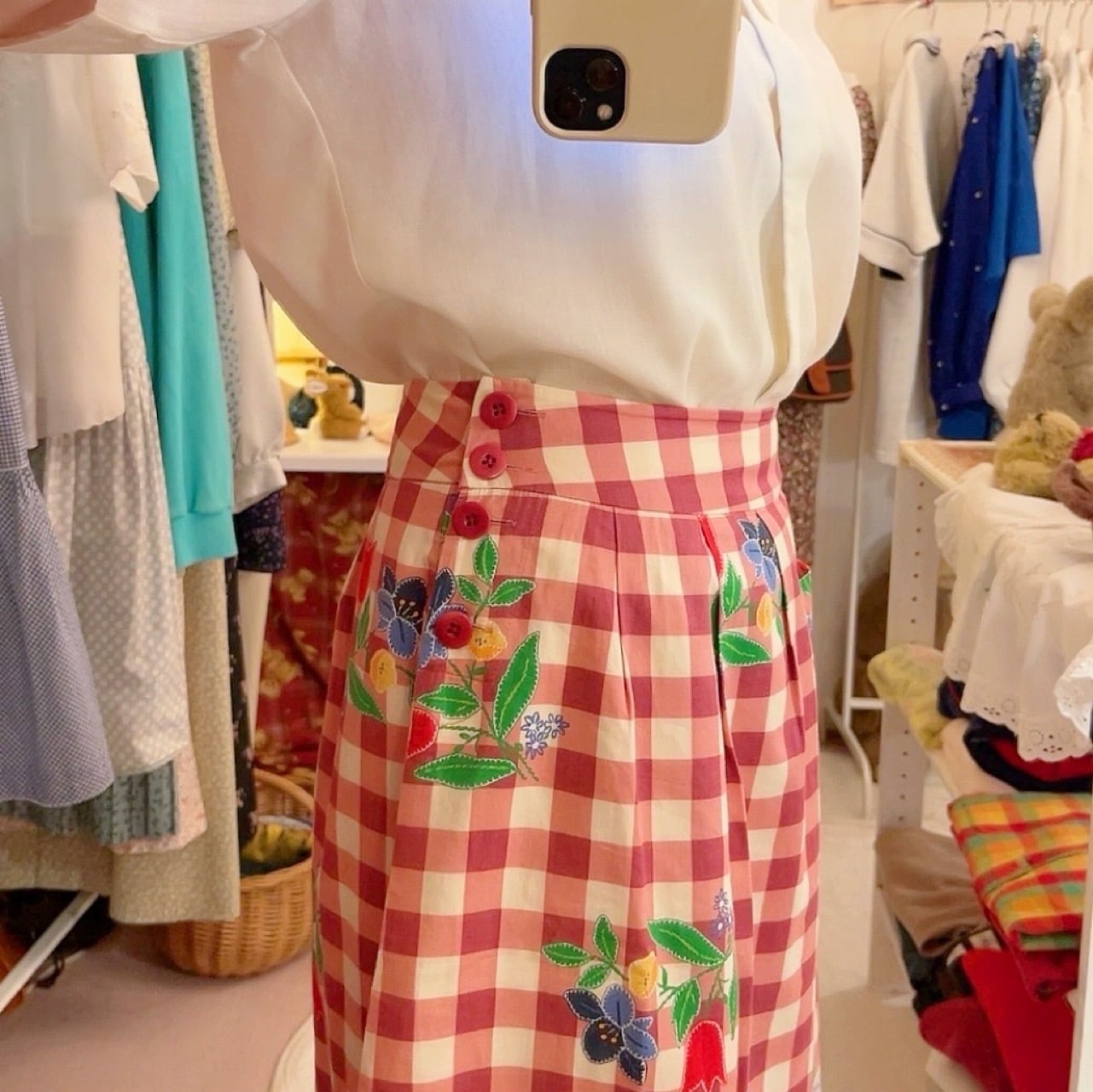 Laura Ashley / flower check flare skirt