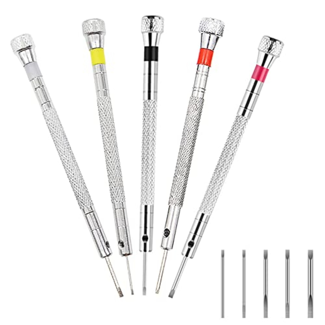 YANJING 腕時計 用 精密 マイナス ドライバー 工具セット 0.8mm-1.6mm 電池交換/バンドの調整/パソコンの修理/眼鏡の修理/腕時計の修理 細かい 作業 滑り止め付 交換可能 修理 工具 5本セット