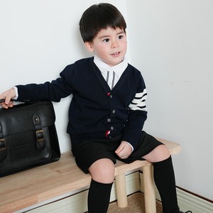 秋ボーダー袖ピュアカラーカーディガン