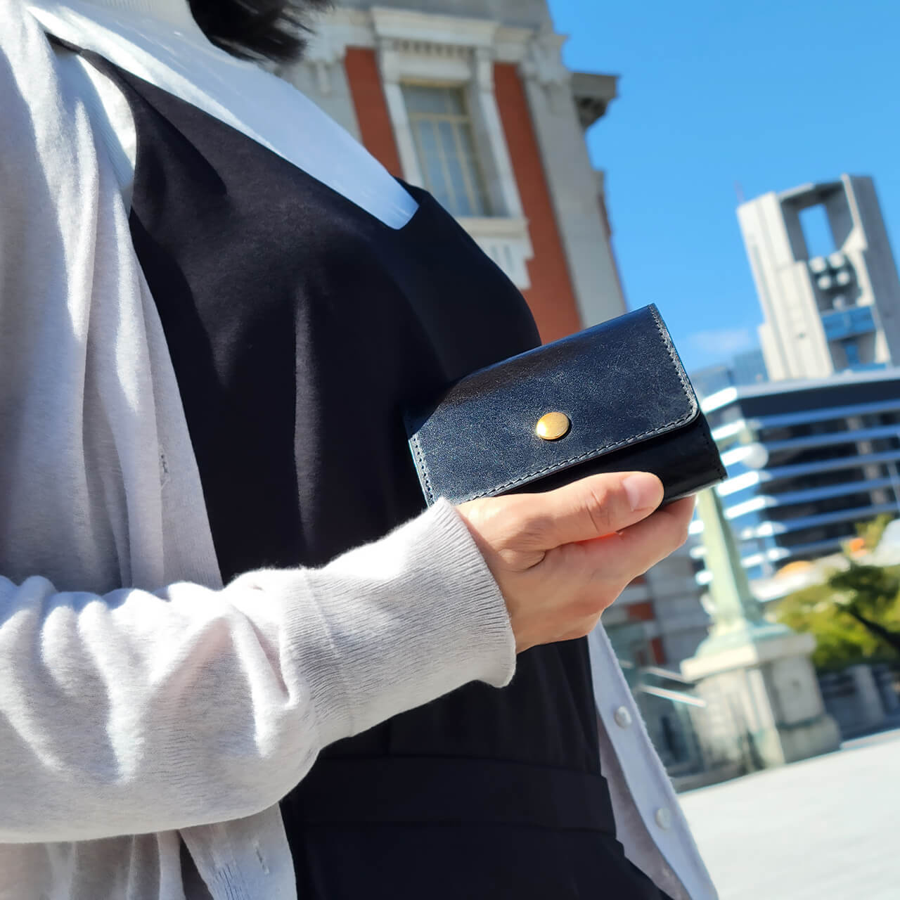 左利き用ボタンミニ財布　各色【受注製作】