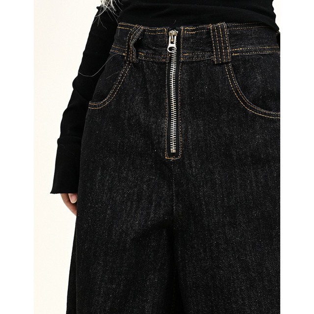 front zipper baggy denim　フロントジッパーバギーデニム　J0657