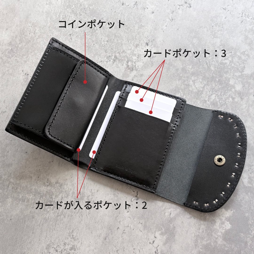 栃木レザー スタッズ 三つ折り財布 日本製 Made in Japan ［スタッズ