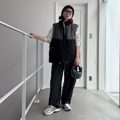 【受注予約:10月上旬入荷予定】ピーチボア切替中綿vest/ブラック