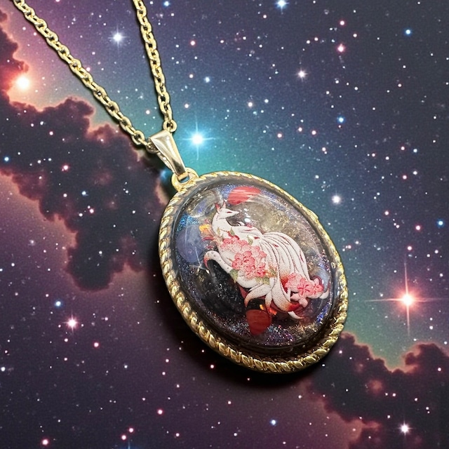 【天恵】本質の愛の智慧を持つ狐 ☆超隕石×天然石一粒ジュエルネックレス【7433】