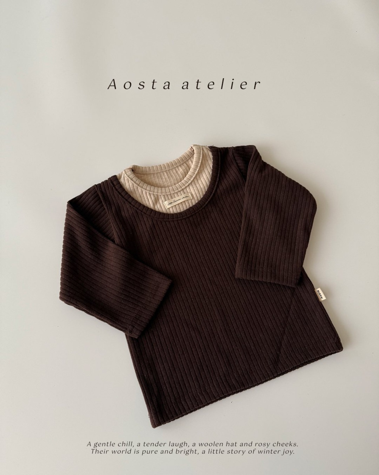 【Aosta】 レイヤードT／ブラウン×ベージュ（70–110cm） - 1