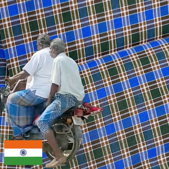 【商用可】南インドの涼しいボトムズ ルンギ布「STITCHED（縫い合わせ済み）」 071