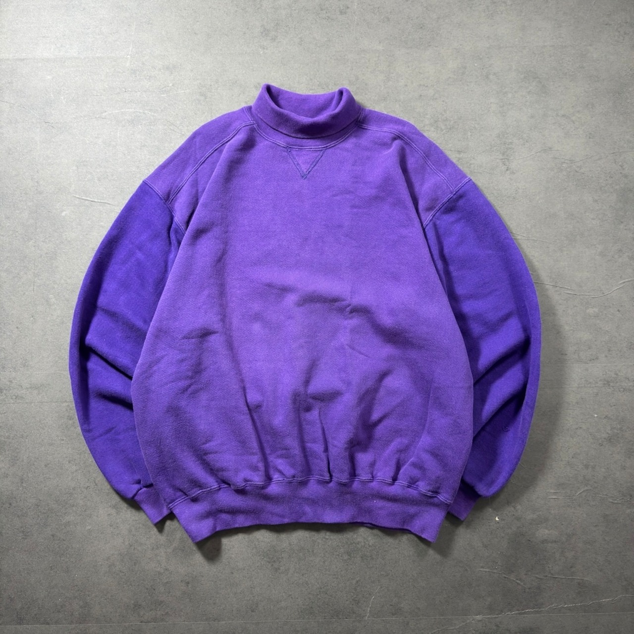 L.L.Bean × Russell 90s mock neck sweatshirt solid purple XL 古着 - 1