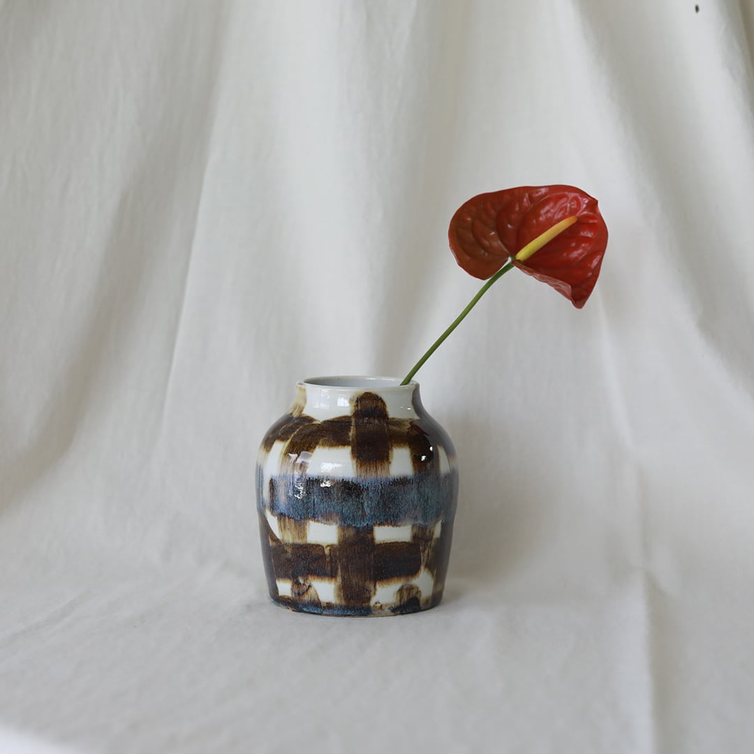 CANASA (カナサ) フラワーベース 鉄絵 [黄釉青ドット] ② 4~6 | FREEPARK