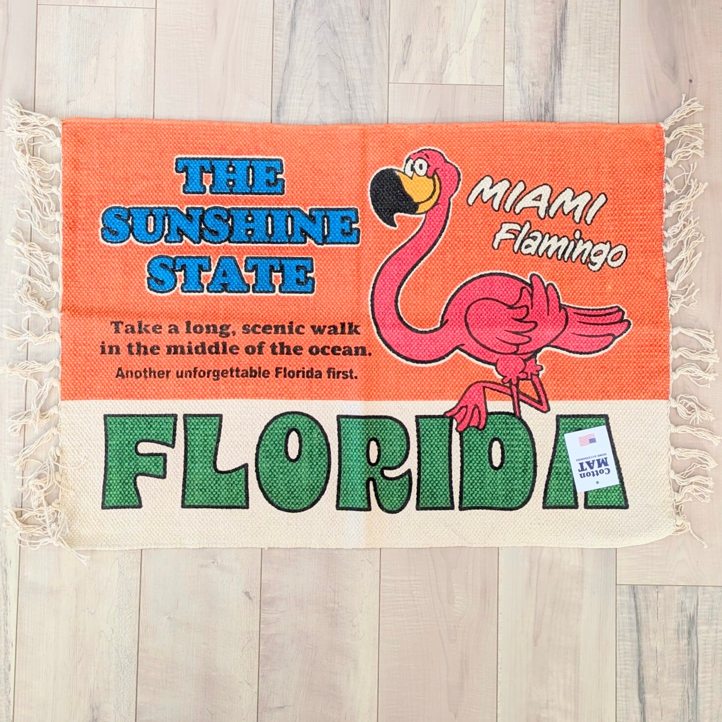 【 MIAMI ( フロリダ州 / マイアミ ) 】 『SONSHINE STATE / MIAMI Flamingo』 COTTON MAT / コットンマット/ Floor Mat / フロアマット〚アメリカン雑貨 アメトイ〛