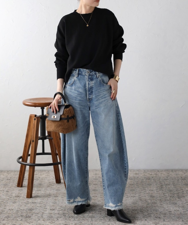 スウェットライクサイドスリットニットプルオーバー