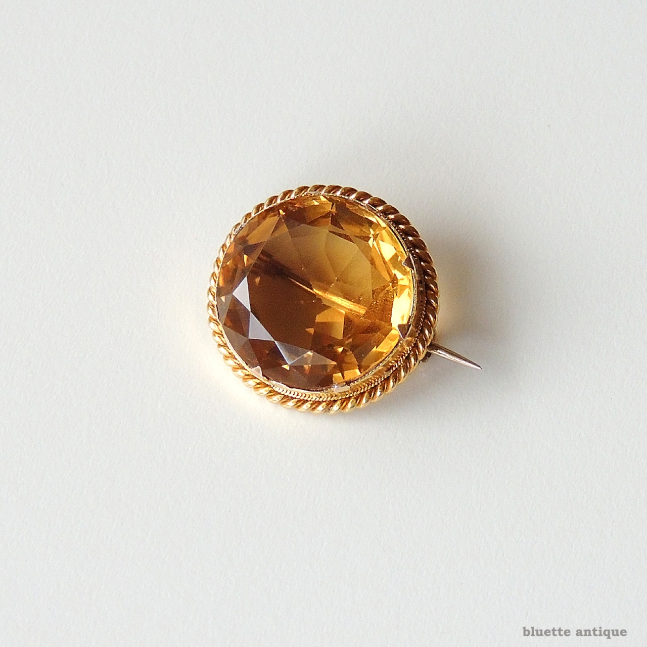 英国アンティークジュエリー 15ctゴールド 天然シトリン ブローチ (ソーティングメモ付)