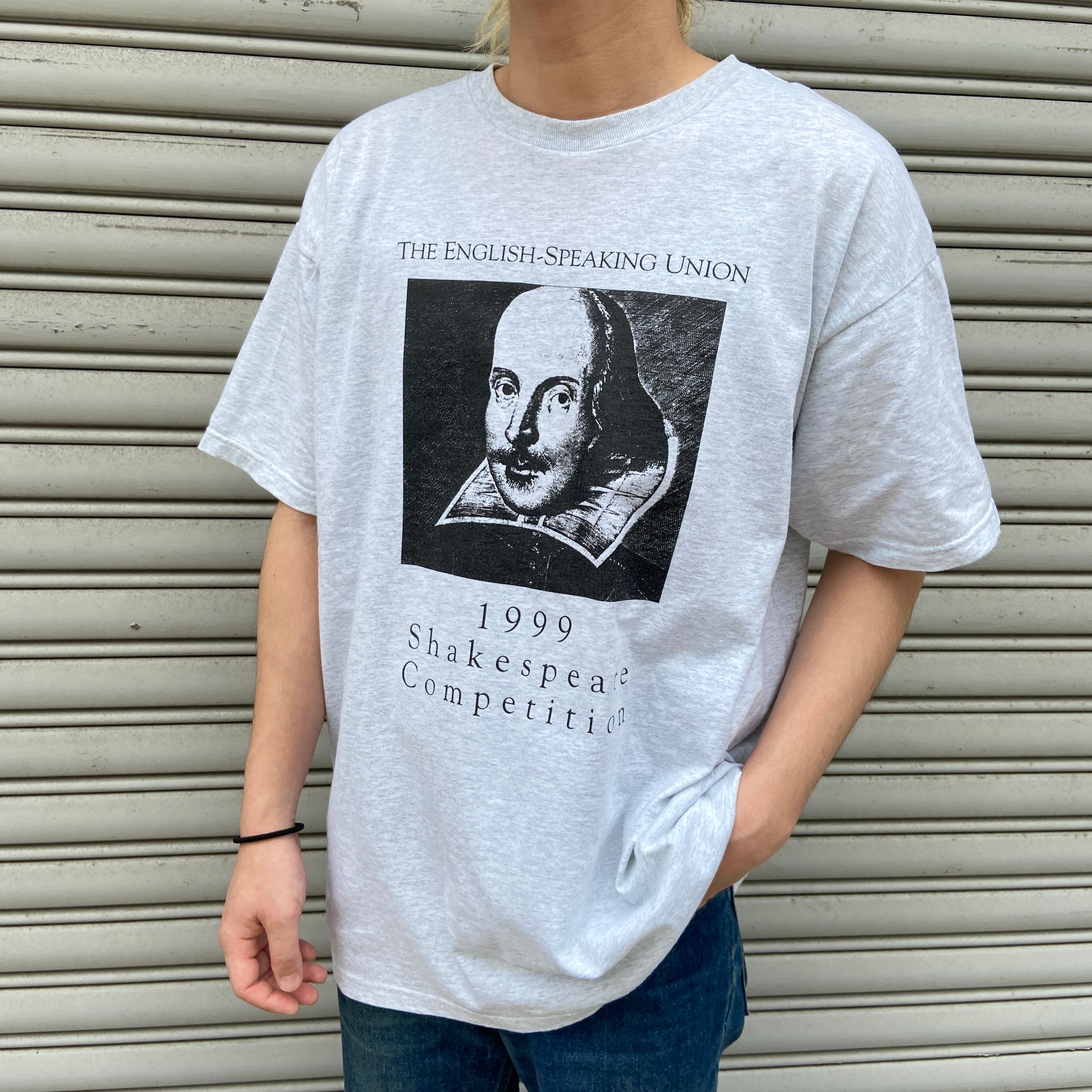 90s シェイクスピア 偉人Tシャツ 肖像画T プリントT 霜降りグレー XL