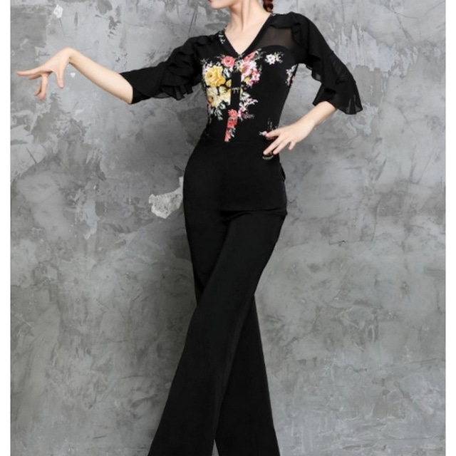 フリルスリーブ・フローラルダンストップス(レオタードタイプ) ds0920