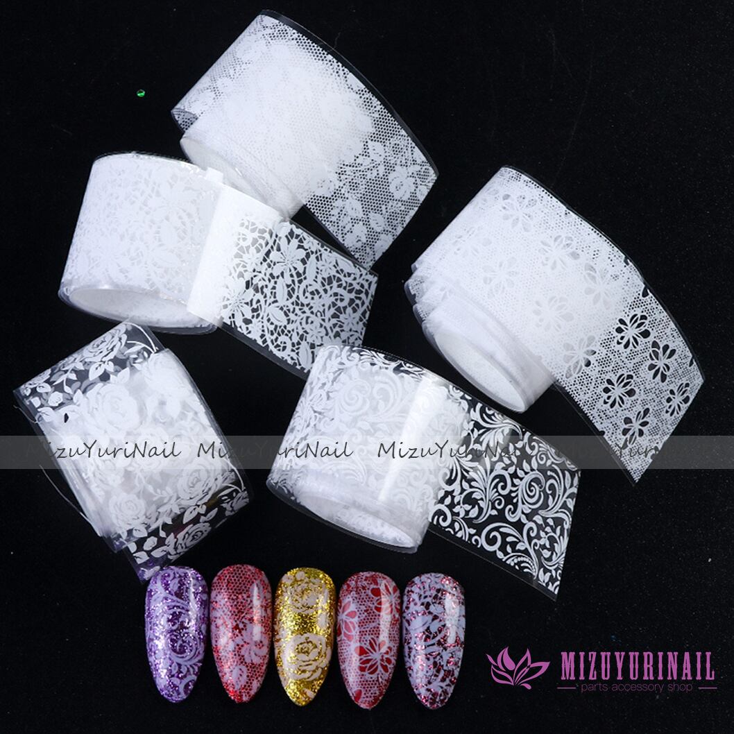 ネイルホイル 白レース 黒レース レースホイル 転写 デザインホイル Mizuyurinail