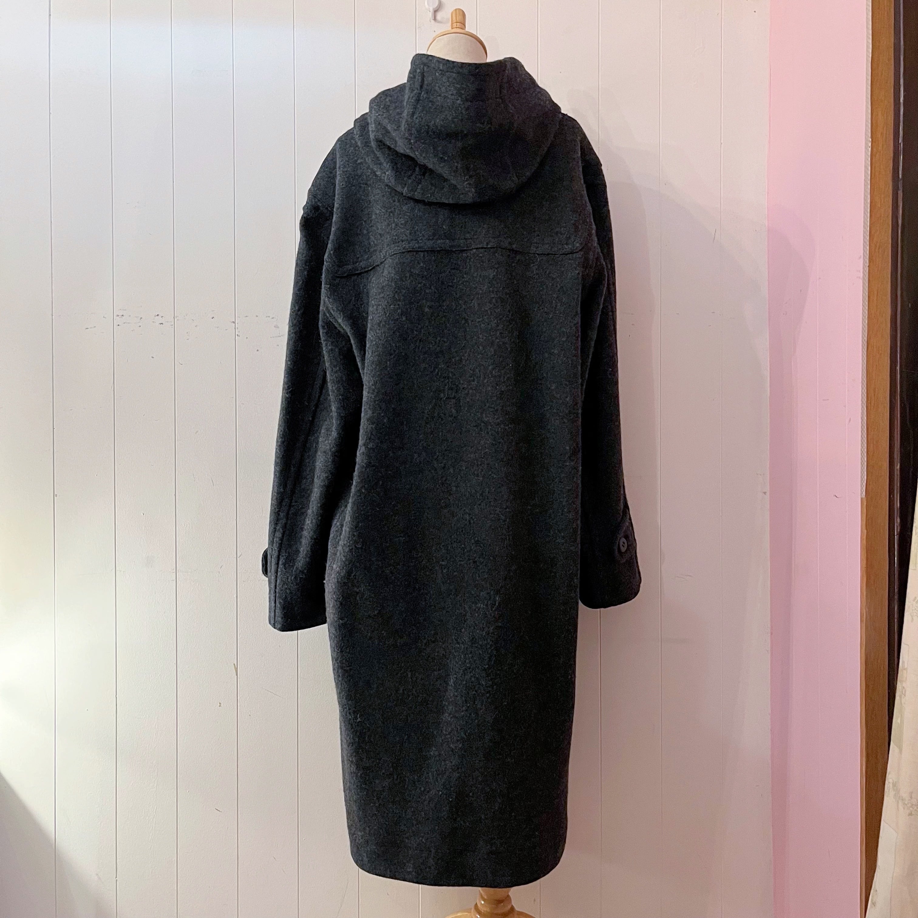 gray big duffle coat