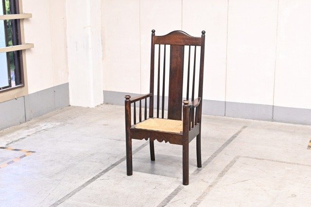 松本民芸家具 20万「HB型ラッシアームチェア」a ミズメザクラ 藺草 和風洋家具 ハイバックチェア アンティーク家具【中古家具/中古インテリア/USED家具ユーズド家具/リサイクル】