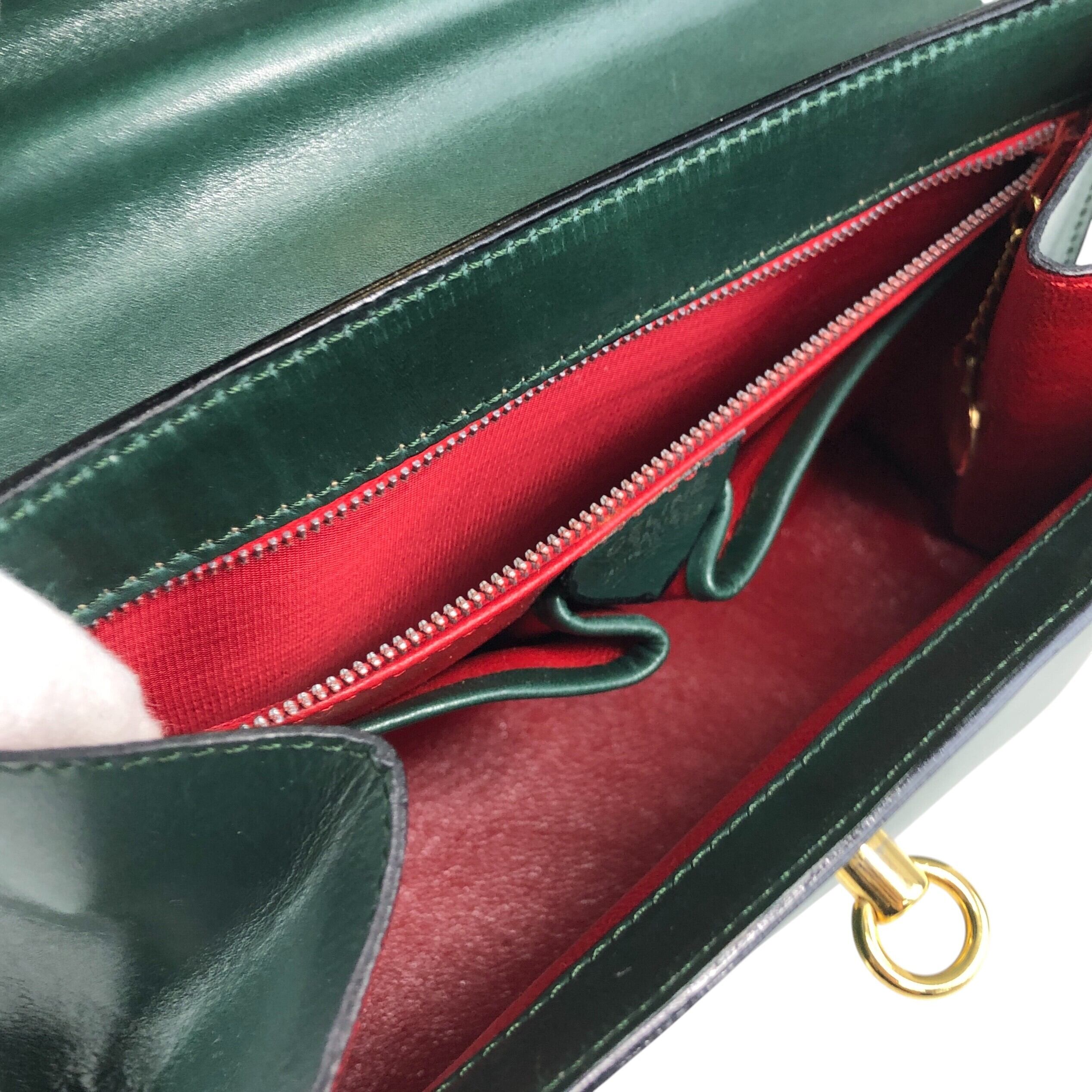 CELINE セリーヌ ハンドバッグ ダークグリーン ガンチーニ レザー