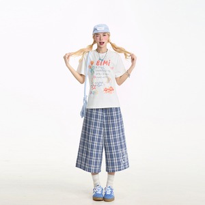 NERESUM明るいチェック柄クロップドパンツ