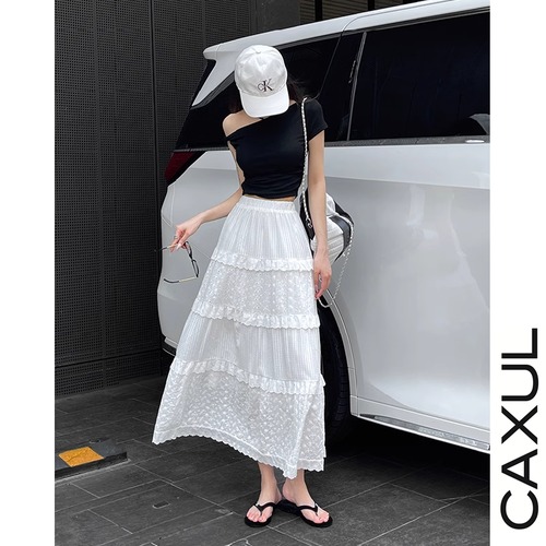 whiteティアード ロングスカート