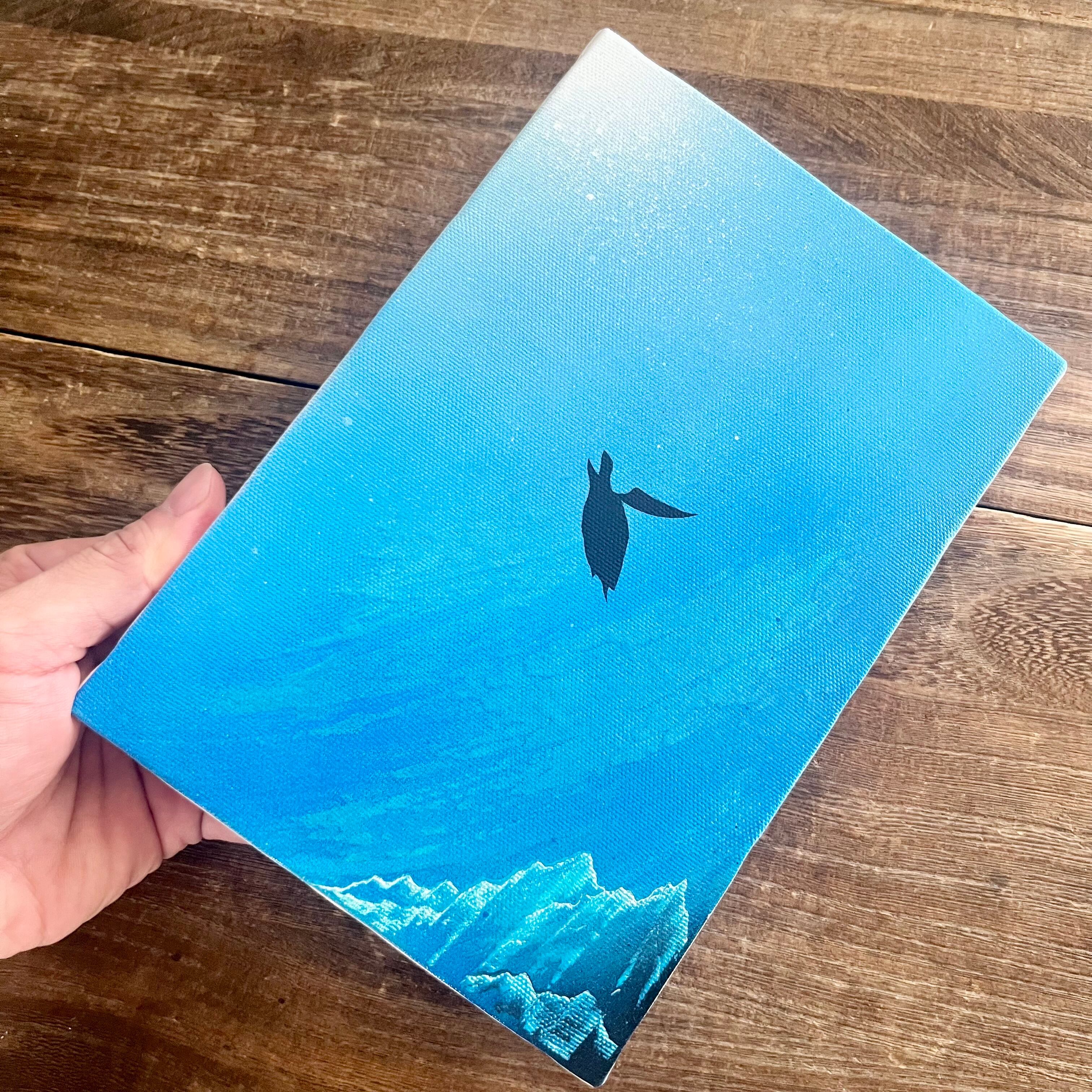 光の射す方へ」原画 海亀×海底×光 青 絵画 キャンバス 風景画 スプレー