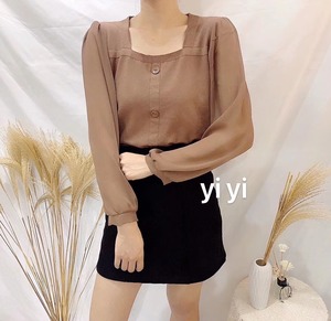 スクエアネック　シフォン切り替えニット　AJ111-546