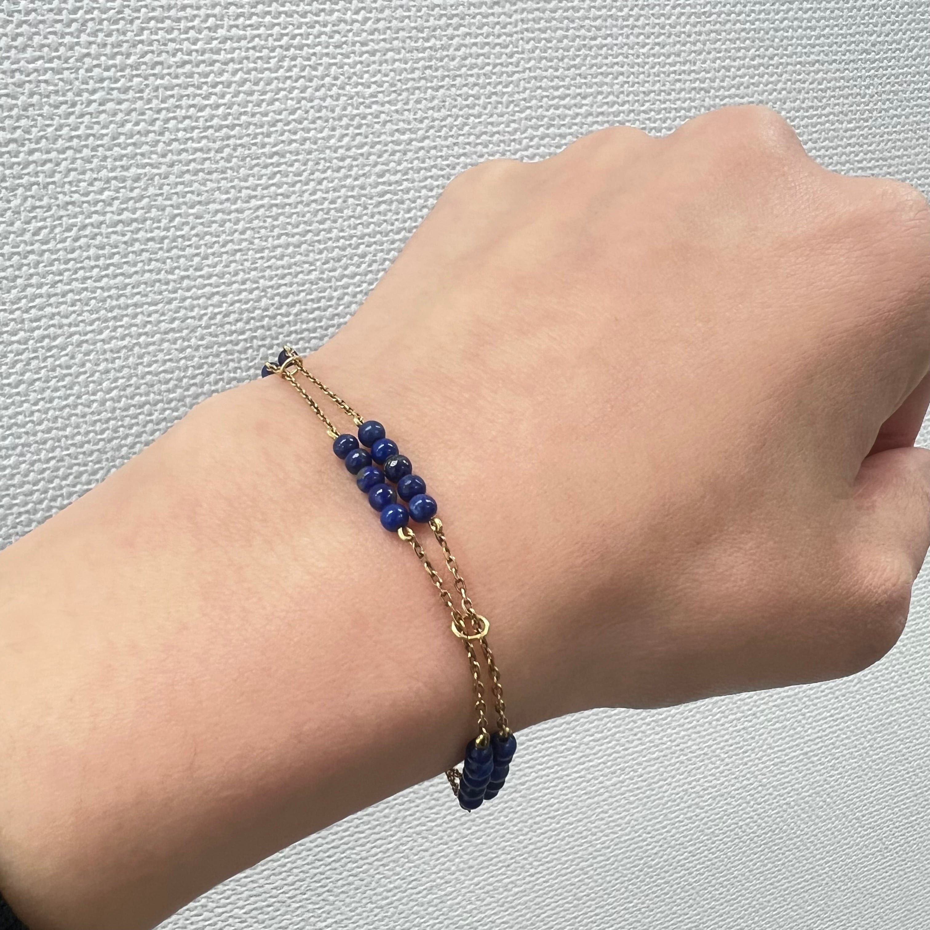 4mm】ラピスラズリ ＆ K18 グリッタービーズ ブレスレット 