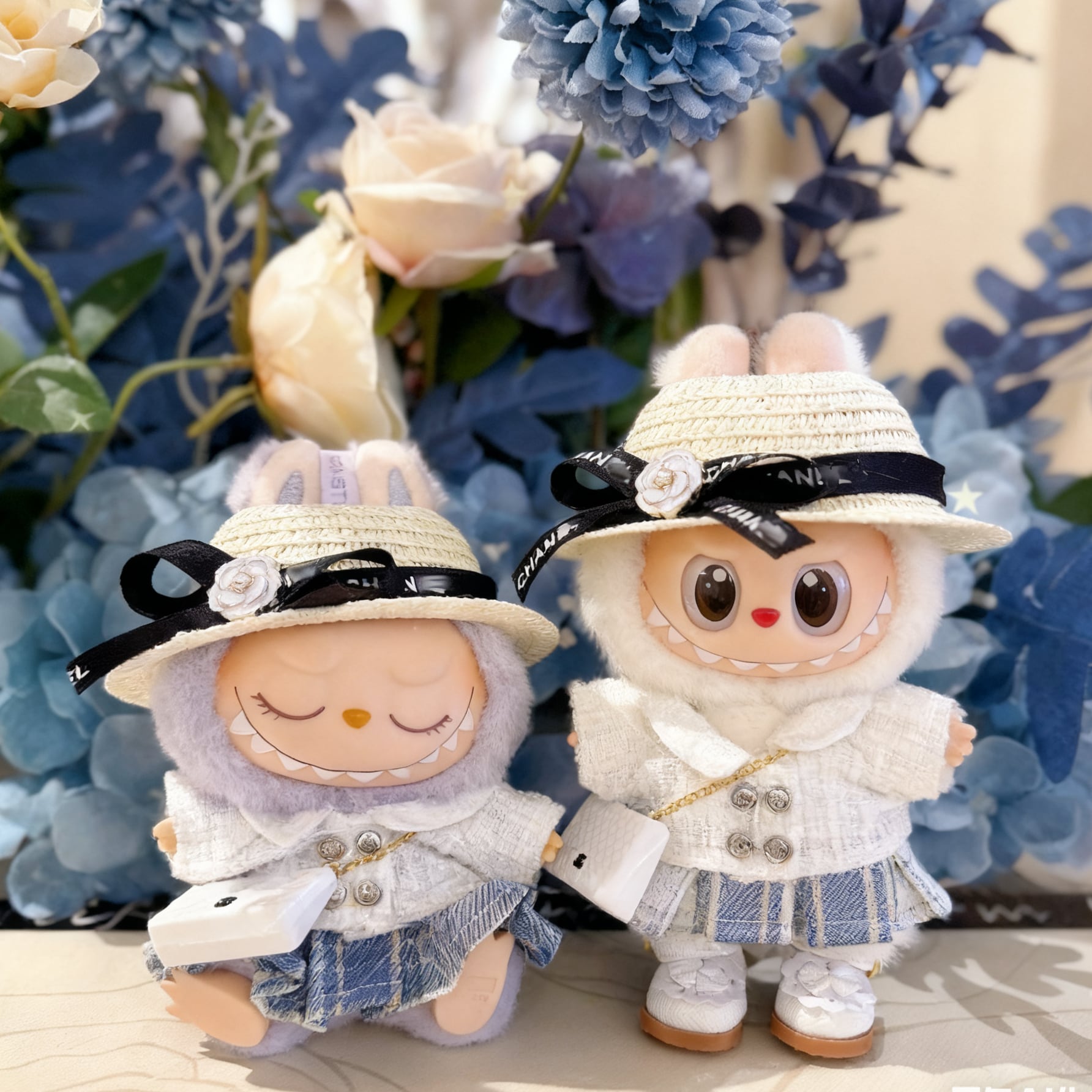 お嬢様スタイル!上品 可愛い 気品 Labubu 爽やかな雰囲気 お嬢様 コスチューム 4点セット 淡い カラー ふんわり 上品 15cm 17cm ラブブ 着せ替え ラブブ