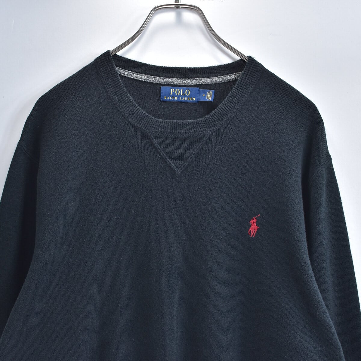 POLO Ralph Lauren ポロ・ラルフローレン ポニーロゴ刺繍 コットンセーター ブラック プルオーバーニット アメリカ古着 メンズMサイズ