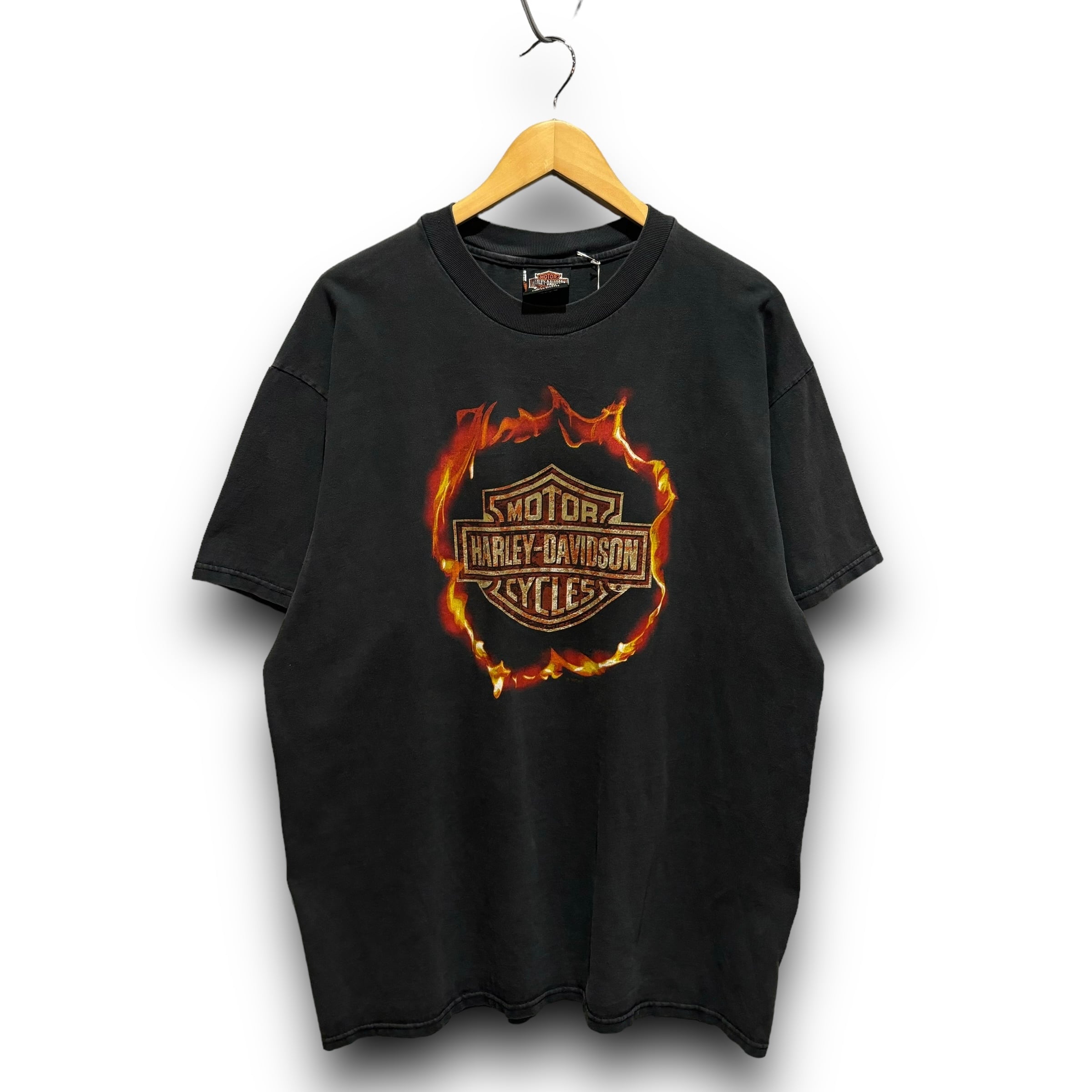 ハーレーダビッドソン】USA製 ファイヤーパターン ロゴ 長袖 悩ん Tシャツ