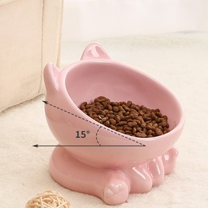 【GOODS】6色展開食べやすい斜めタイプのネコ型陶器製フードボウル