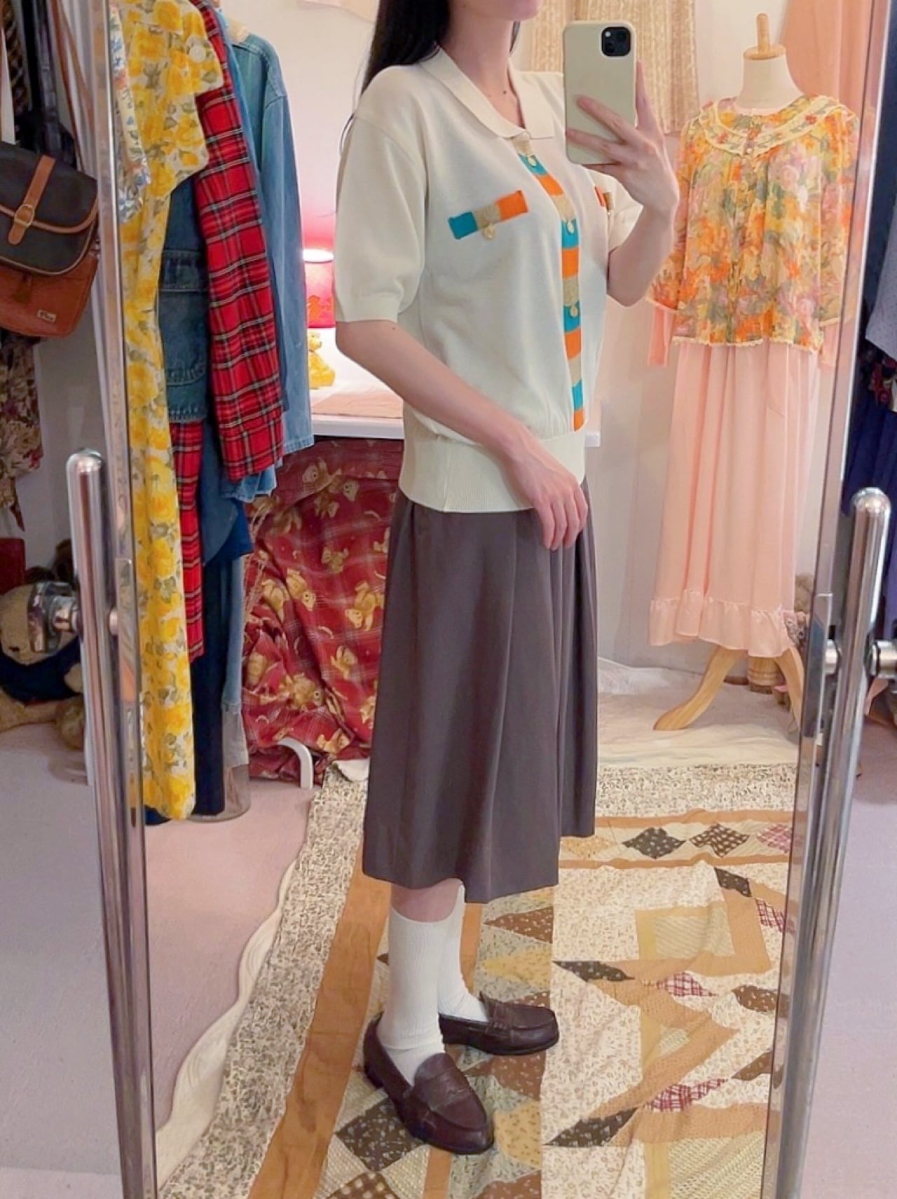 color block coin charm polo knit