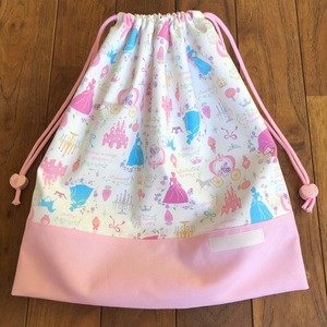 巾着袋(大)☆37×34cmマチ8cm【プリンセスシルエット柄】★KD.  お姫様　女の子　入園　入学　大きめ　お着替え袋｜通園通学用のかわいい巾着袋や入園オーダーHoshizora☆ほしぞら