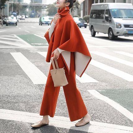 ニットポンチョ ハイネック ウールニット セットアップ 上下セット