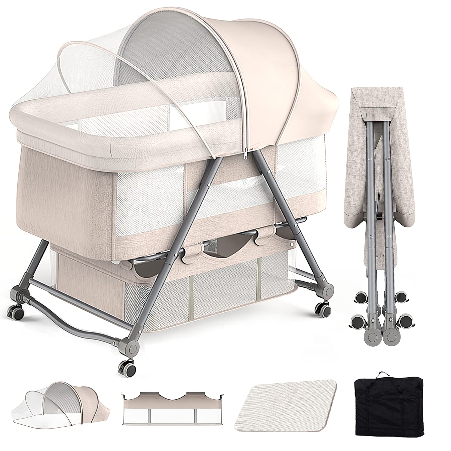 Dulumer 3 IN 1 ベビーベッド 添い寝 ゆりかご 持ち運びベビーベッド